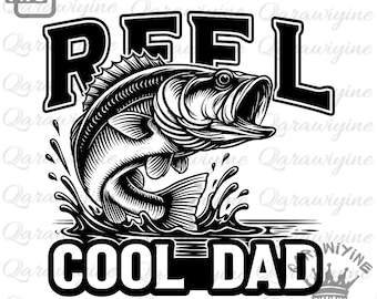 Reel Cool Dad Bass Fishing PNG: vintage springvis (digitale download)
