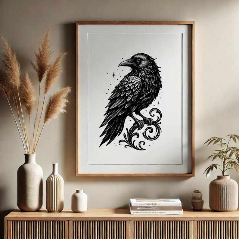Gothic Crow PNG Clipart: Raven Tattoo Illustration, Sublimation & Digital Art