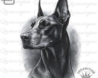 Cute Doberman PNG | Printable Dog Illustration (Digital Download)
