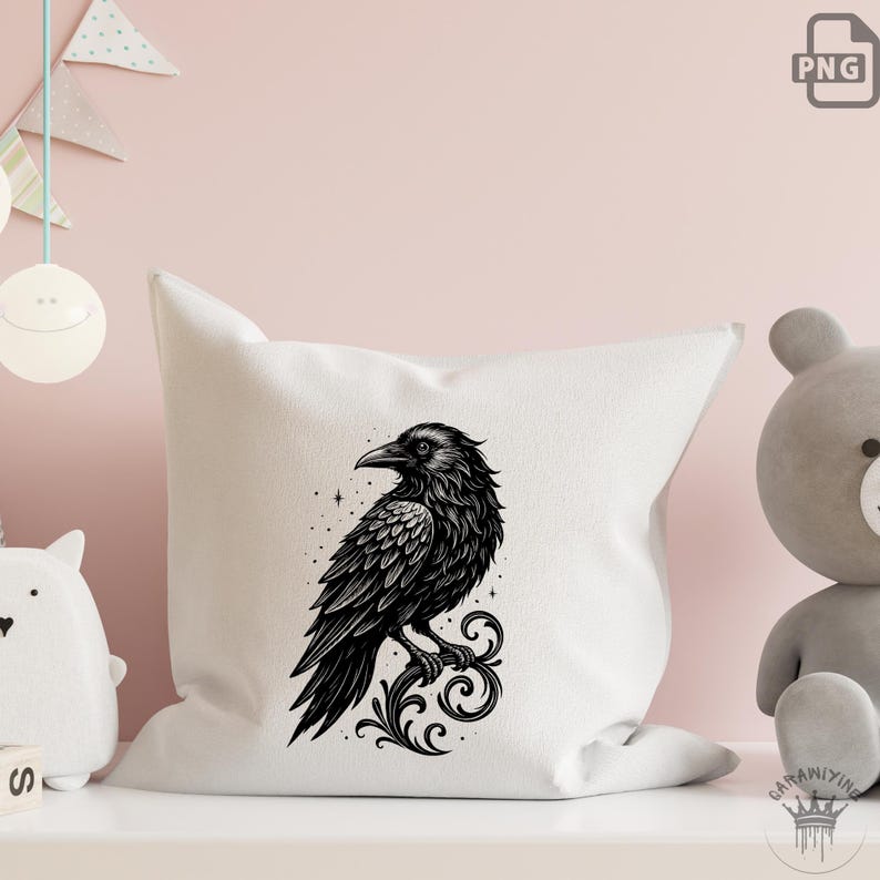 Gothic Crow PNG Clipart: Raven Tattoo Illustration, Sublimation & Digital Art