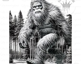 Bigfoot Artwork in a Mystical Forest ,bigfoot png (Digital Download)