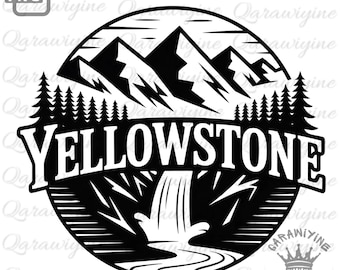 Yellowstone National Park Clipart: Mountain & Waterfall Silhouette (PNG Digital Download