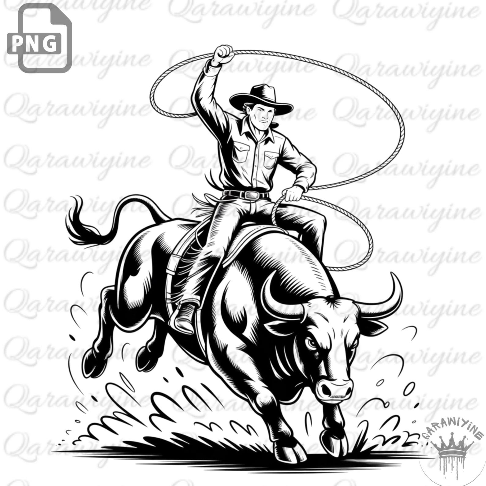 Bucking Bull Rodeo PNG: Bull Rider Clip Art for Cricut (digital ...
