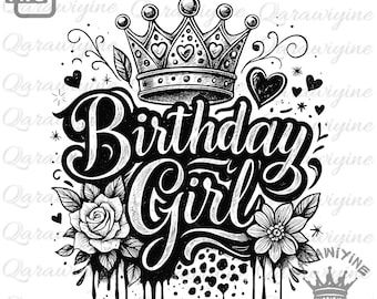 Chica de cumpleaños PNG: Diseño de sublimación femenino para camiseta de cumpleaños (descarga digital)