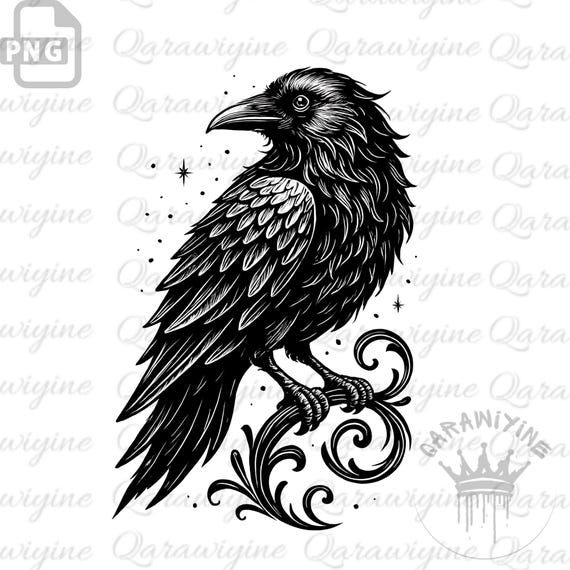 Gothic Crow PNG Clipart: Raven Tattoo Illustration, Sublimation & Digital Art