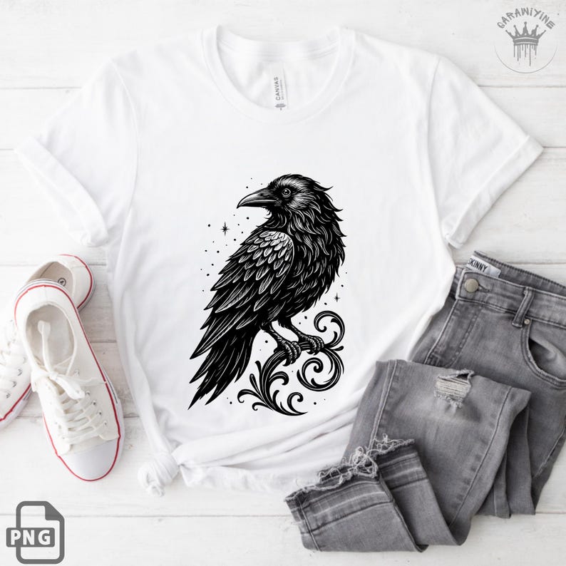 Gothic Crow PNG Clipart: Raven Tattoo Illustration, Sublimation & Digital Art