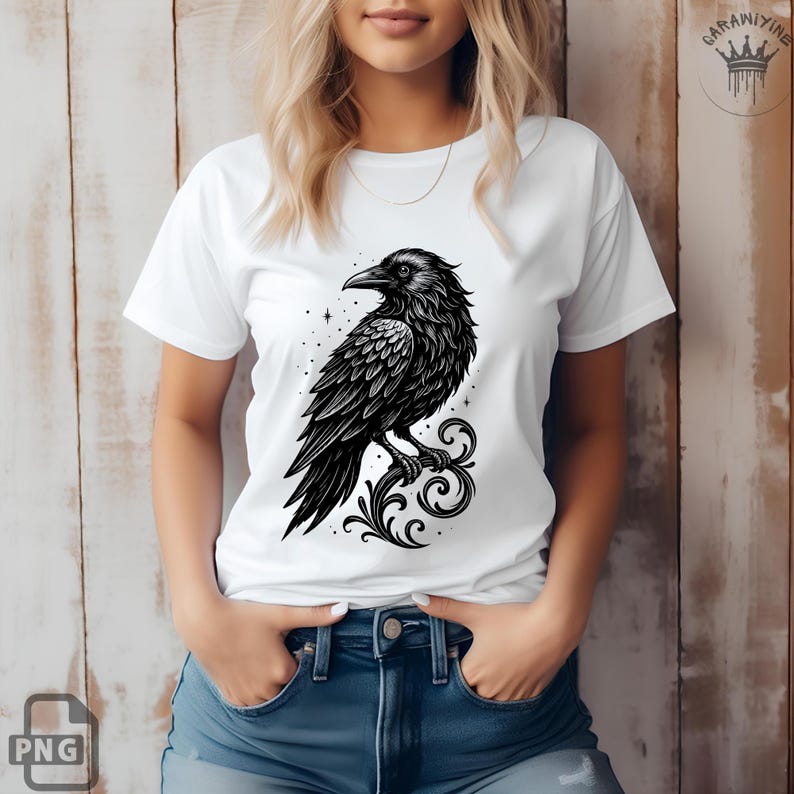 Gothic Crow PNG Clipart: Raven Tattoo Illustration, Sublimation & Digital Art