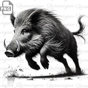 Wild Boar PNG: Hunting Clipart, Wildlife Art (Digital Download 300 DPI)