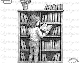 Vintage Wooden Bookcase Clipart – Cozy Bookshelf Art for Book Lovers, Libraries & Retro Decor