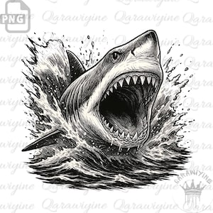 Shark PNG – Great White Shark Clipart, Roaring Shark Illustration, Digital Ocean Predator Art for Stickers and Designs