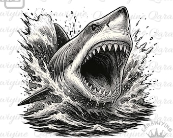 Great White Shark PNG – Roaring Ocean Predator Clipart (Digital Download)