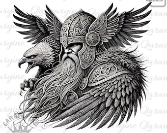 Odin Viking PNG: Helmet & Eagle Art Clipart (Digital Download)