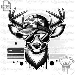 Camo Buck PNG: Deer with Shades & Antlers (Digital Download)