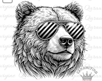 Cool Grizzly Bear PNG | Sunglasses Clipart, Digital Art (Instant Download)