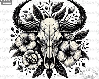 Floral Cow Skull PNG: Longhorn Aztec Design (Digital Download)
