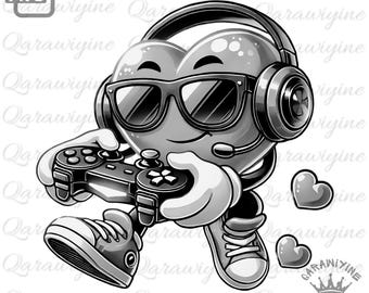 Gamer Heart Valentine Clipart: Groovy Retro Design (PNG)