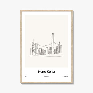 Impressão desenhada de uma linha de Hong Kong, arte de parede de Hong Kong, decoração de parede de Hong Kong, pôster de viagem de Hong Kong, mapa da cidade