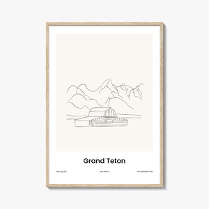 Grand Teton National Park One Line Drawn Print, Grand Teton Wall Art, Grand Teton Decor, Grand Teton Travel Poster,