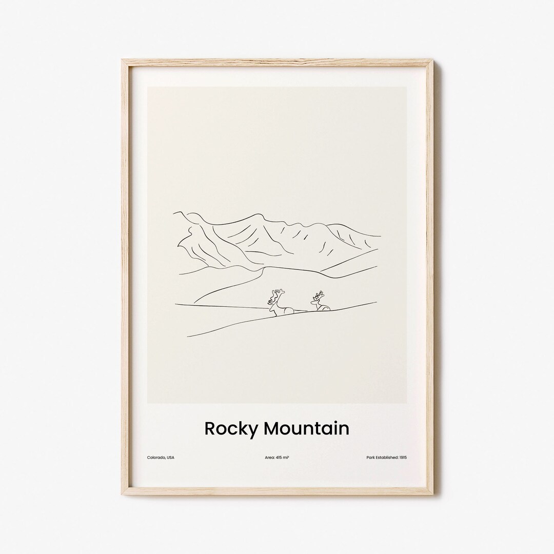 Rocky Mountain Line Art Poster Print Rocky Mountain Wall Art Etsy