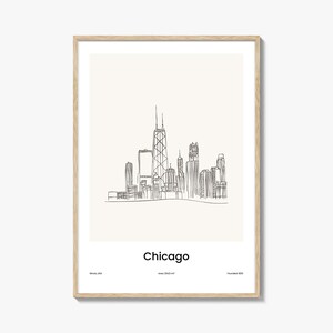 Impression un trait dessinée Chicago, art mural Chicago, décoration murale Chicago, affiche de voyage Chicago, plan de la ville