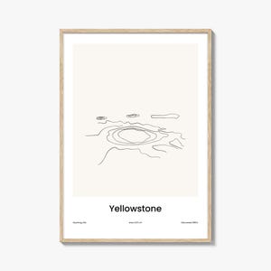 Impresión artística de una línea del Parque Nacional de Yellowstone, póster minimalista de viaje a Yellowstone, decoración de pared con mapa de la ciudad, regalo de paisaje natural