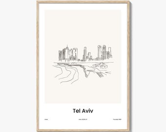 Tel Aviv One Line Drawing Print - Minimalist Tel Aviv Wall Art, Travel Poster & City Map Decor for Modern Home