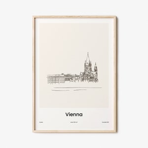 Vienna Line Art Poster Print, Vienna Wall Art, Vienna Wall Decor, Vienna Travel, City Map, Fine Line Print, One Line Draw