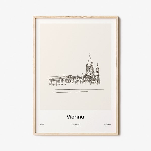 Vienna Print, Vienna Wall Art, Vienna Wall Decor, Vienna Travel Poster, City Map, One Line Draw