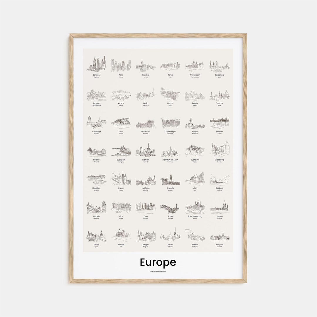 Europe Travel Bucket List, Europe Map, Fine Line, One Line Draw