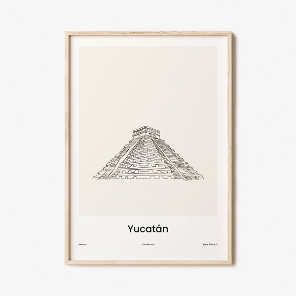 Yucatan Print, Yucatan Wall Art, Yucatan Wall Decor, Yucatan Travel Poster, City Map, One Line Draw