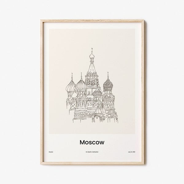 Moscow Print Russia No 1, Moscow Wall Art, Moscow Wall Decor, Moscow Travel Poster, City Map, One Line Draw