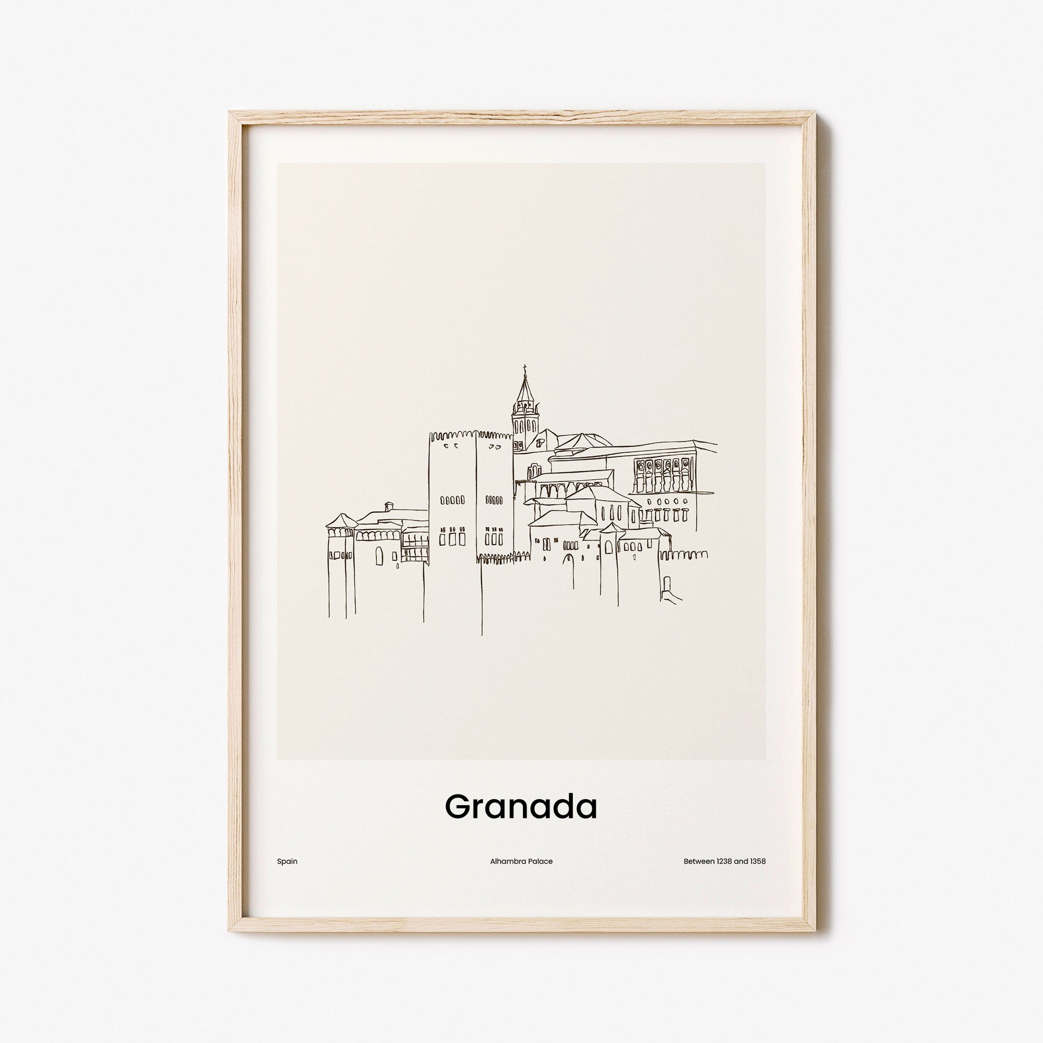 Wall Art Print, GRANADA City /Spain: #2 Romantic Old Scenes: Drawing S.XIX