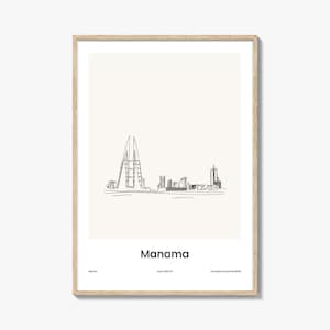 Manama One Line Drawn Print, Manama Wall Art, Manama Wall Decor, Manama Travel Poster, City Map
