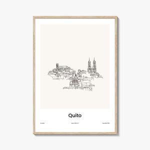 Impressão de desenho de uma linha de Quito - Arte de parede com mapa da cidade minimalista, pôster de viagem de Quito e decoração de parede moderna
