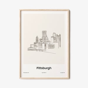 Pittsburgh Print, Pittsburgh Wall Art, Pittsburgh Wall Decor, Pittsburgh Travel Poster, City Map, One Line Draw