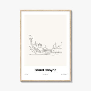 Impresión de dibujo lineal del Gran Cañón, póster de viaje minimalista, arte mural del Gran Cañón, ilustración de mapa de la ciudad, regalo de decoración moderna para el hogar