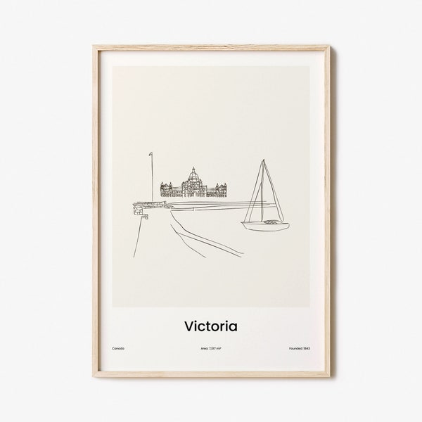 Victoria Print, Victoria Wall Art, Victoria Wall Decor, Victoria Travel Poster, City Map, One Line Draw