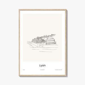 Lyon One Line Gezeichnet Druck, Lyon Wandkunst, Lyon Wanddekor, Lyon Reiseplakat, Stadtkarte