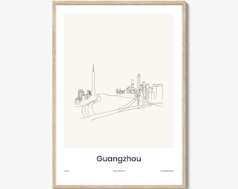 Guangzhou One Line Drawing Print - Minimalist City Wall Art, Travel Poster & Map, Modern Home Decor