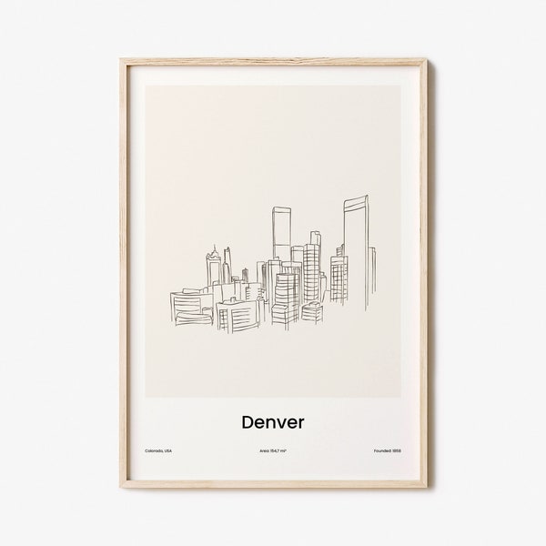 Denver Print, Denver Wall Art, Denver Wall Decor, Denver Travel Poster, City Map, One Line Draw