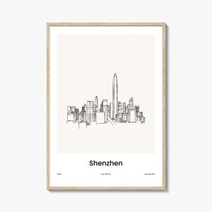 Shenzhen One Line Drawn Print, Shenzhen Wall Art, Shenzhen Wall Decor, Shenzhen Travel Poster, City Map
