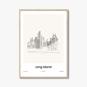 Impression de dessin au trait Long Island, art minimaliste de Long Island, affiche de voyage et décoration murale de plan de la ville