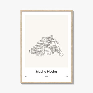 Machu Picchu Line Art Print, Inca Ruins Poster, Peru Wall Art, Cusco Drawing Decor