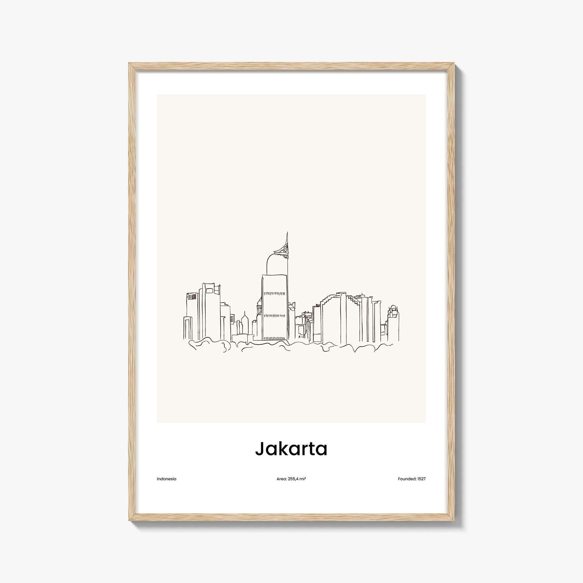 Jakarta One Line Drawn Print, Jakarta Wall Art, Jakarta Wall Decor, Jakarta Travel Poster, City Map