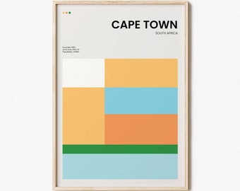Cape Town Square Poster Print, Cape Town Wall Art, Cape Town Wall Decor, Cape Town Travel, City Map, Fine Line Print, One Line Draw