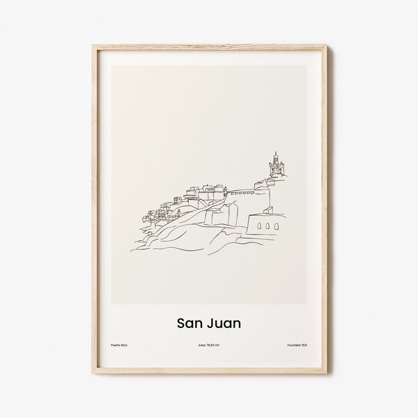 San Juan Print, San Juan Wall Art, San Juan Wall Decor, San Juan Travel Poster, City Map, One Line Draw