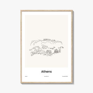Athen Print Griechenland Wandkunst, Athen Reiseposter & Stadtkarte, Vintage Stil Athen Wanddekoration für Zuhause oder das Büro
