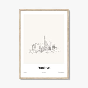 Impresión de una línea dibujada en Frankfurt am Main, arte mural de Frankfurt, decoración de pared de Frankfurt, póster de viaje de Frankfurt, mapa de la ciudad