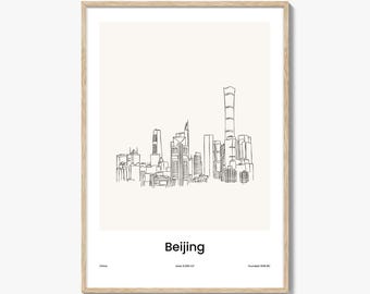 Beijing One Line Drawn Print, Beijing Art, Beijing Wall Decor, Travel Poster,  Beijing Drawn Poster