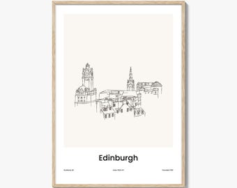 Edinburgh One Line Drawn Print, Edinburgh Wall Art, Edinburgh Wall Decor, Edinburgh Travel Poster, City Map